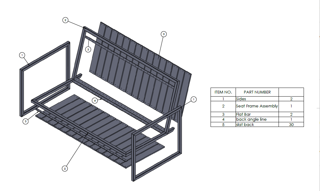 Commercial Slat Back Bench Frame CAD Design
