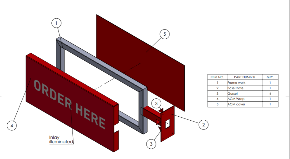 Order Here Illuminated Counter Sign Technical Drawing