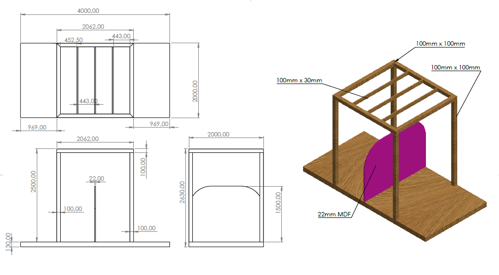Wooden Pergola Booth Structural CAD Design