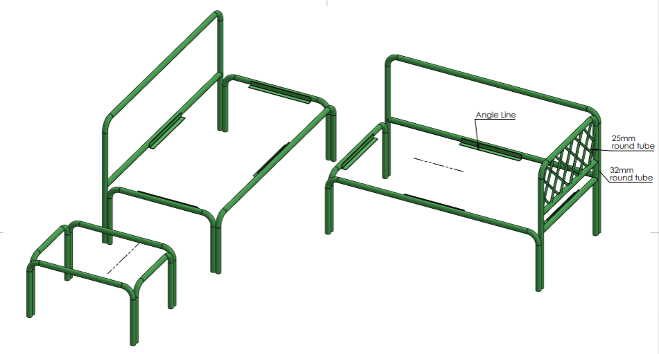 Tubular Frame Outdoor Seating Set CAD Render