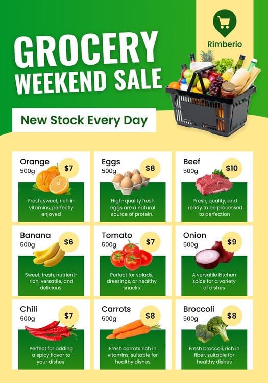 Rimberio Grocery Weekend Sale Promotional Flyer Design